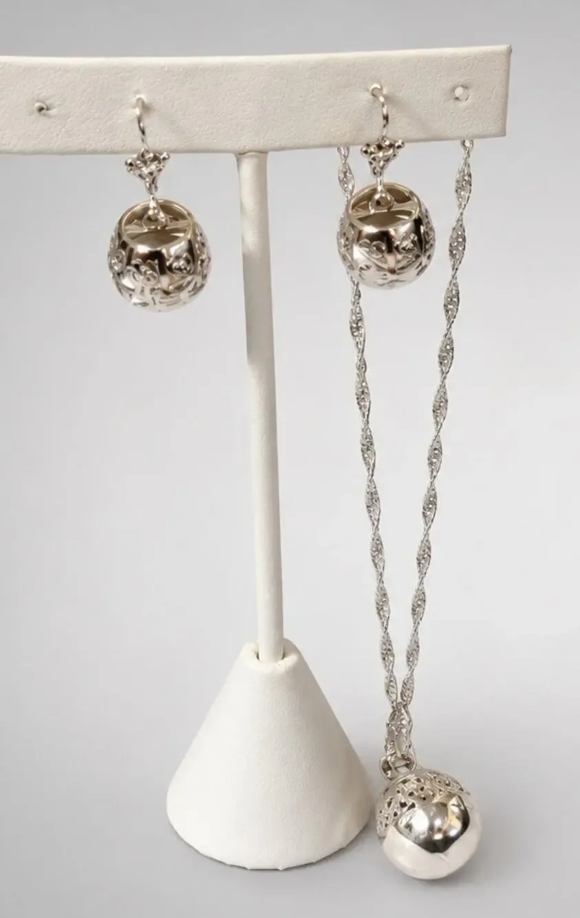 Vintage Signed Necklace & Pierced Earrings Jewelry Set, Filigree Dangle js-